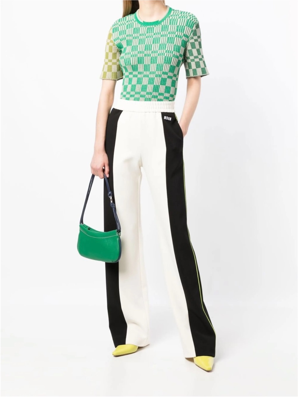MSGM Wide-Leg Colorblock Track Pants in White & Black